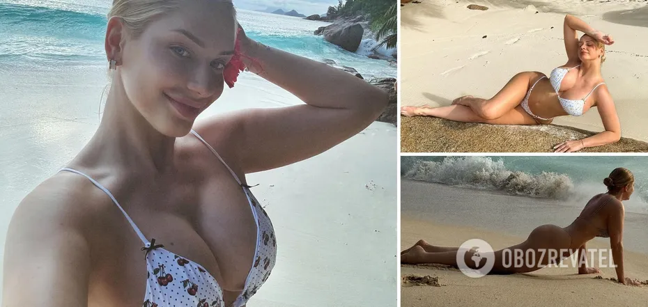 The wife of the Ukrainian national football team player stripped topless in the Seychelles and impressed with her shape. Photo
