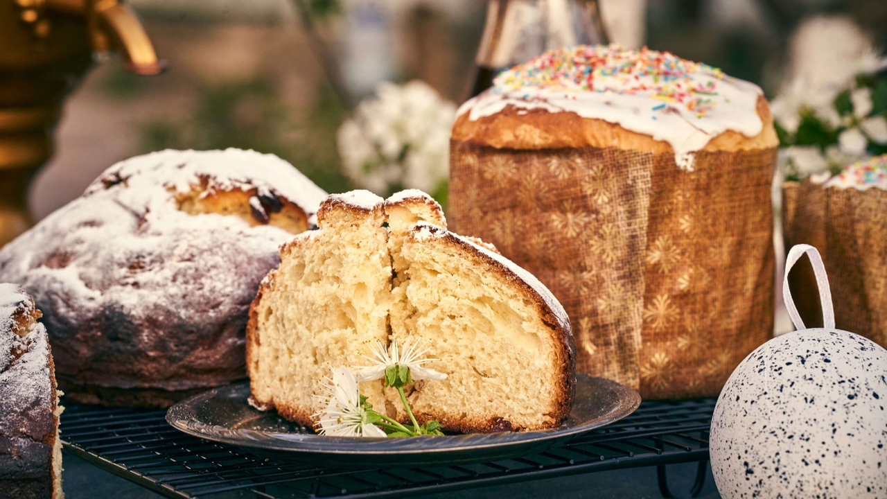 Fluffy homemade three-egg Easter cake on cottage cheese dough