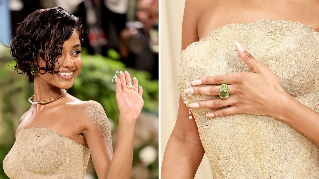 Sand crystals. Singer Tyla showed off an exquisite manicure at the Met Gala 2024