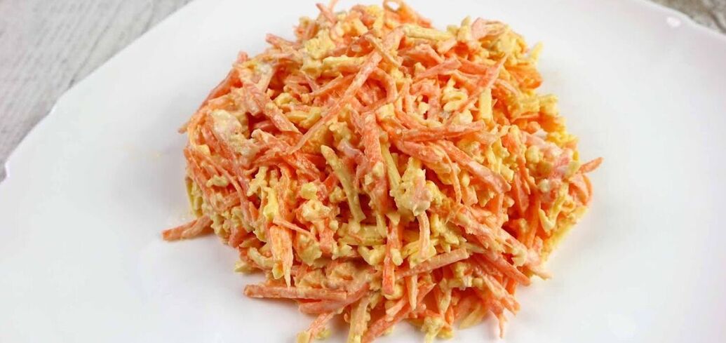 Delicious carrot salad and spread at the same time: with eggs, cheese, and garlic