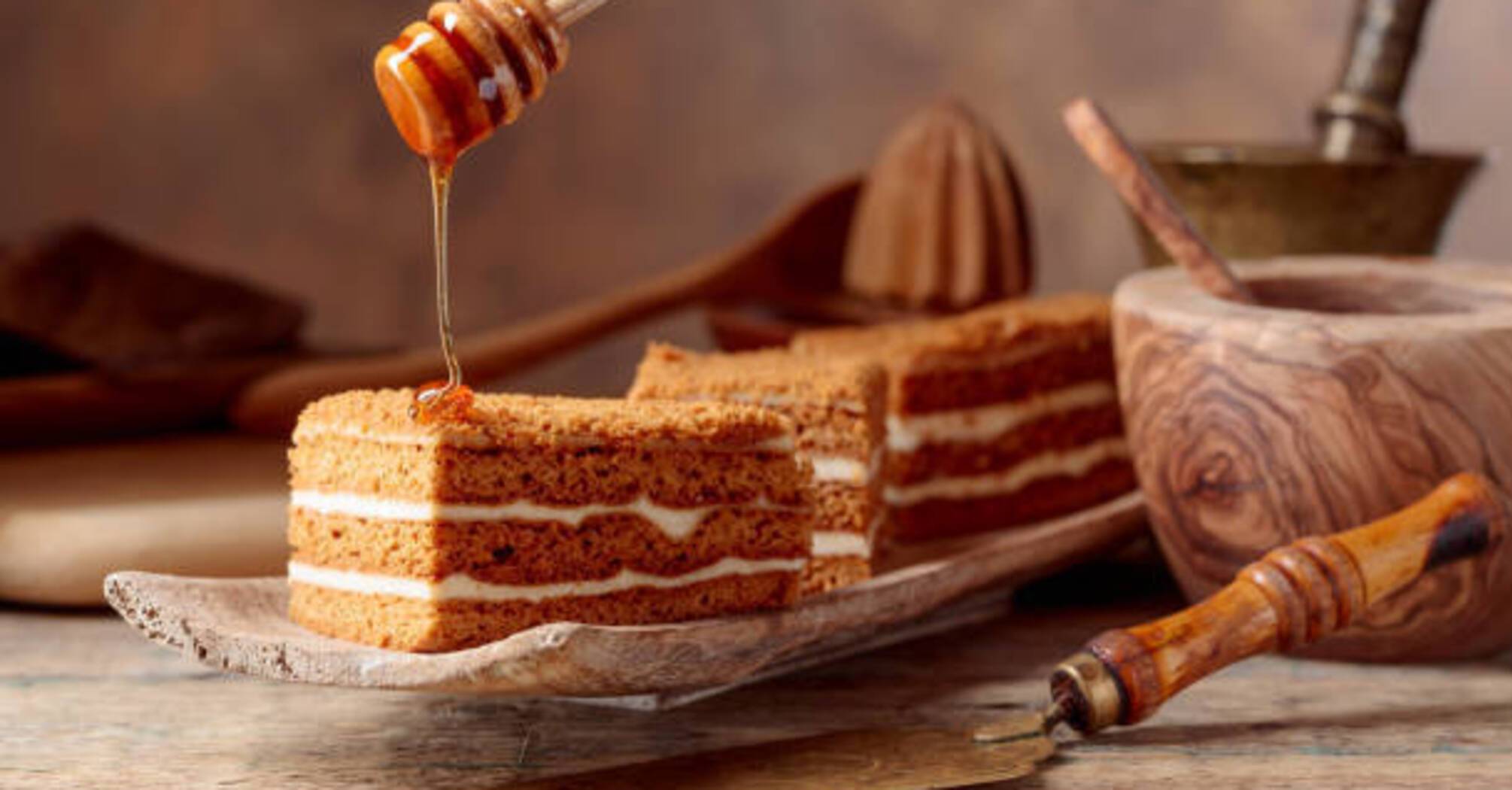 Delicious Honey cake with cherries