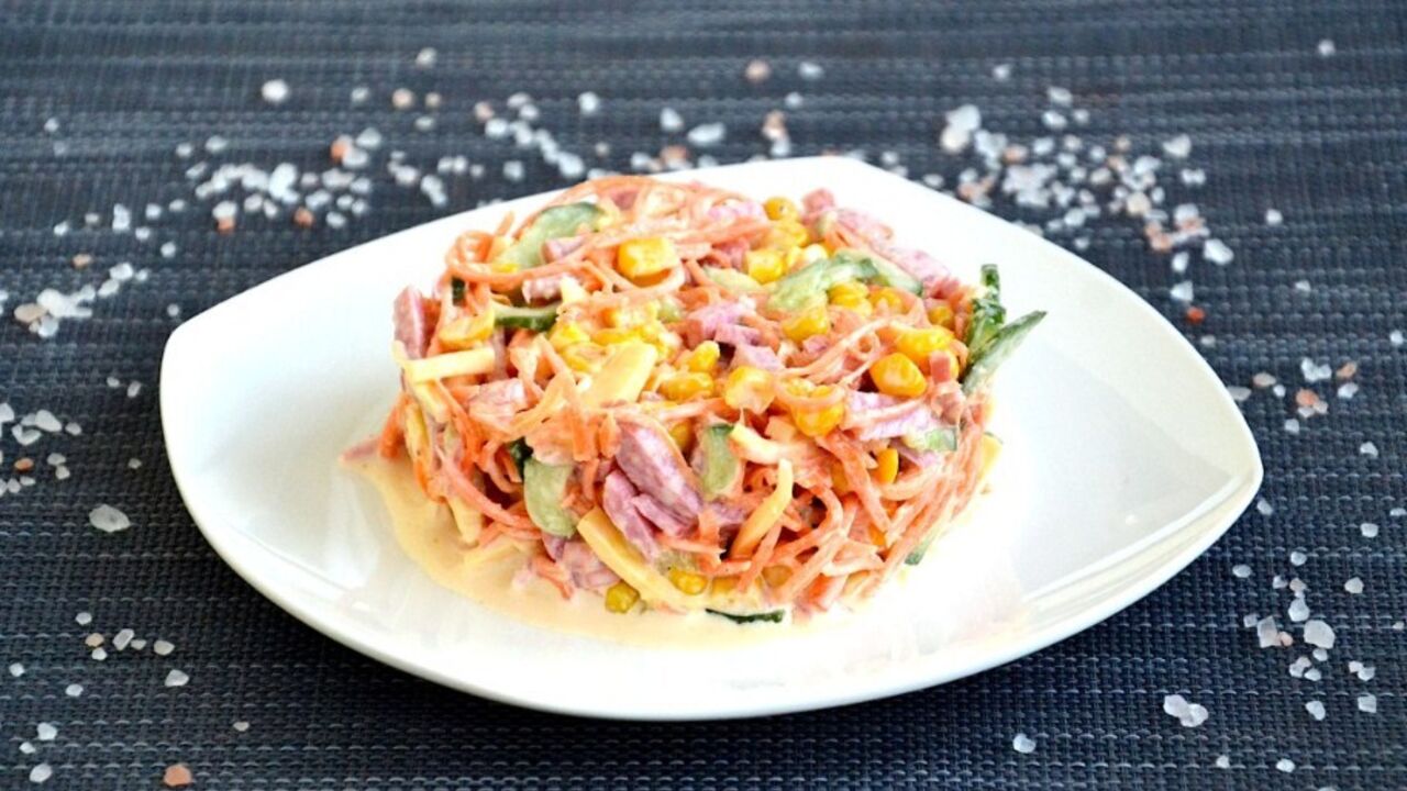 Korean salad recipe with meat and carrots