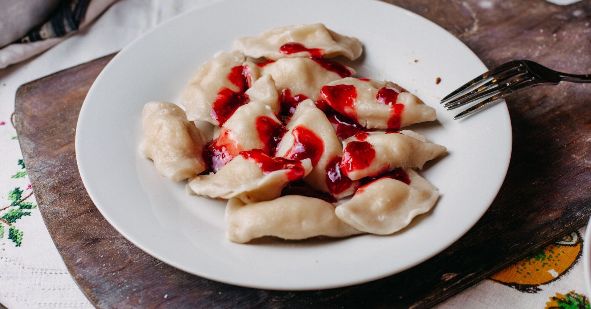 Delicious steamed dumplings with cherries and strawberries