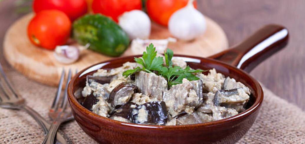 Delicious eggplant in sour cream