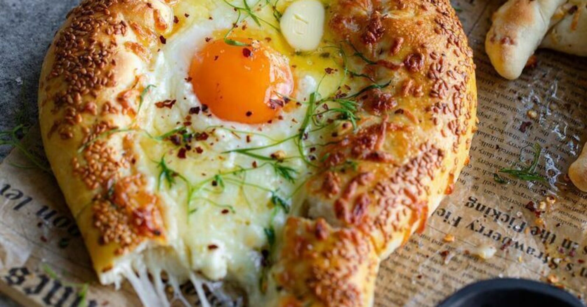No-dough lazy khachapuri with cheese and egg yolk