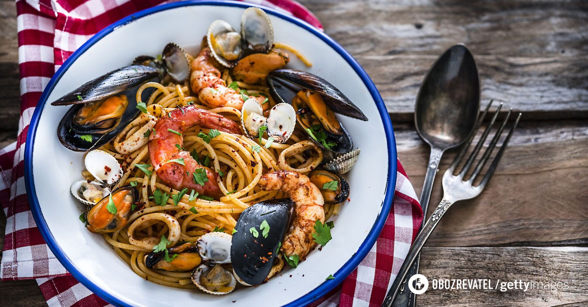 Pasta with seafood for dinner