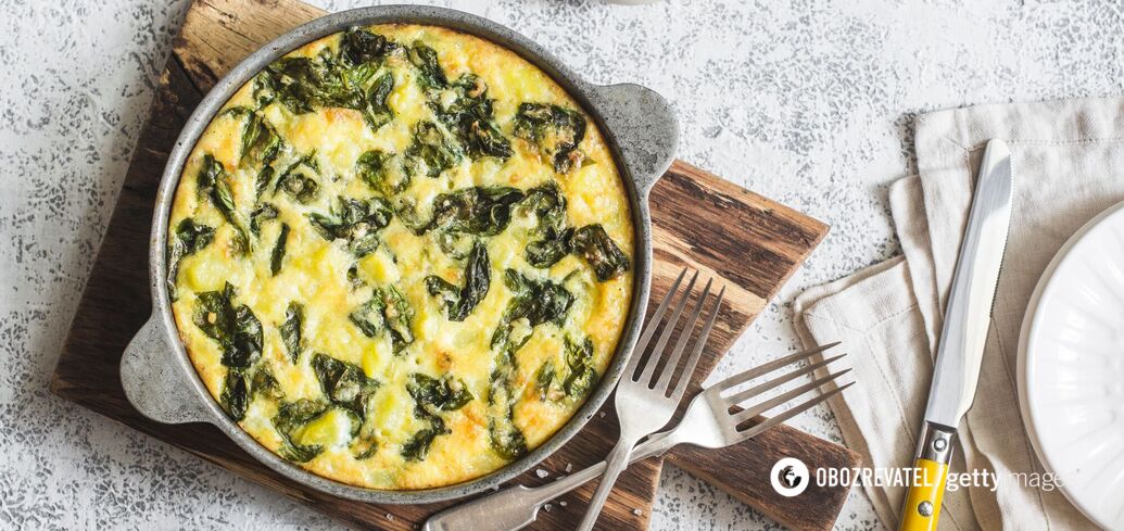 A delicious omelet in the oven with milk