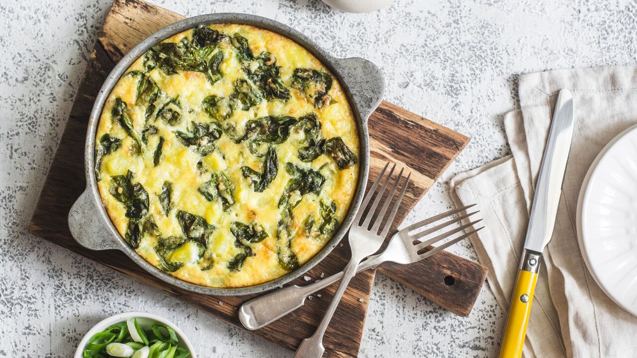 A delicious omelet in the oven with milk
