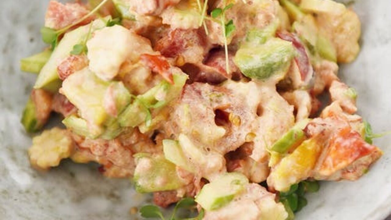 Hearty mayonnaise and sausage salad that is ready in minutes