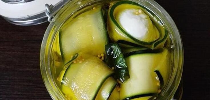Pickled zucchini rolls that can be stored throughout the winter