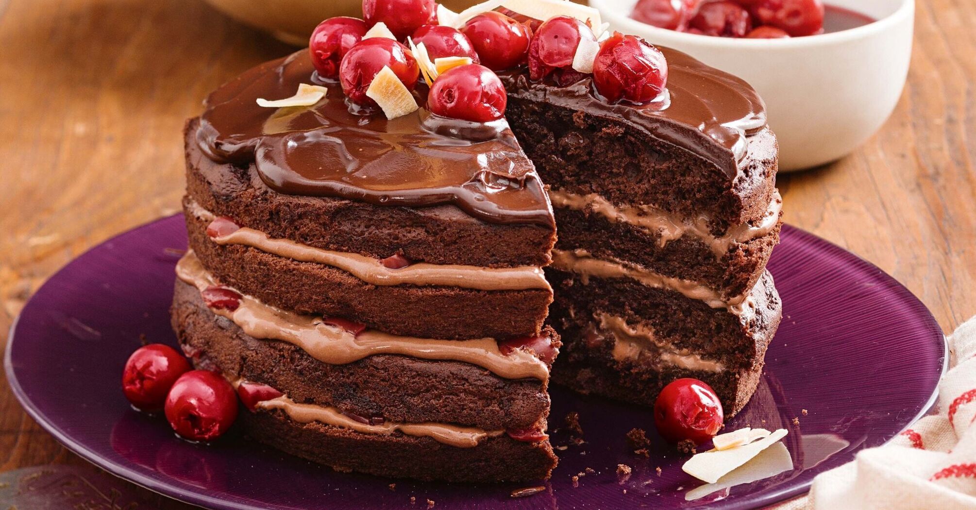 Fluffy chocolate cake with cherries: a variation on the basic tea cake