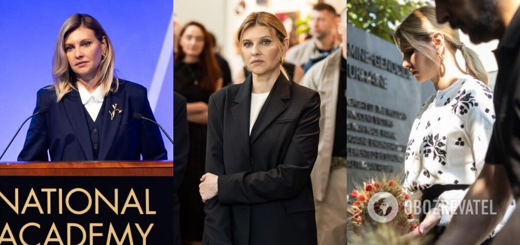 In a black and white embroidered shirt, a three-piece suit and a symbolic brooch: Zelenska showed three stylish looks in Washington. Photo