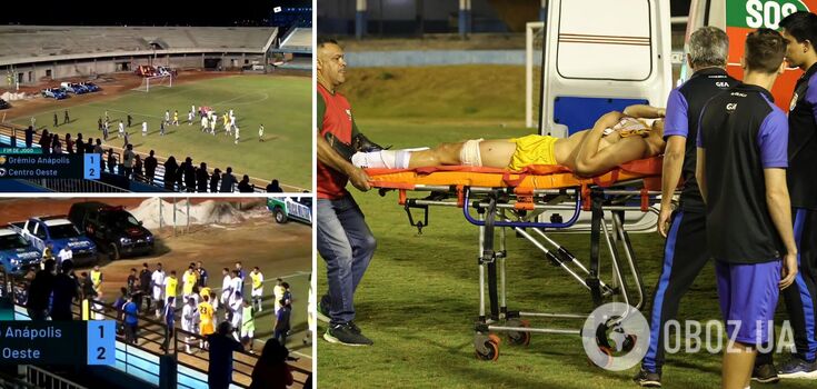 Police officer shoots goalkeeper with rubber bullet right on the football field. Video
