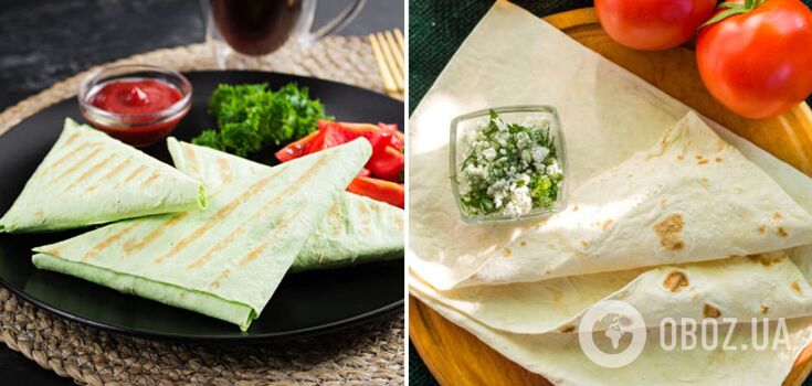 Crispy pita bread triangles with juicy cheese filling