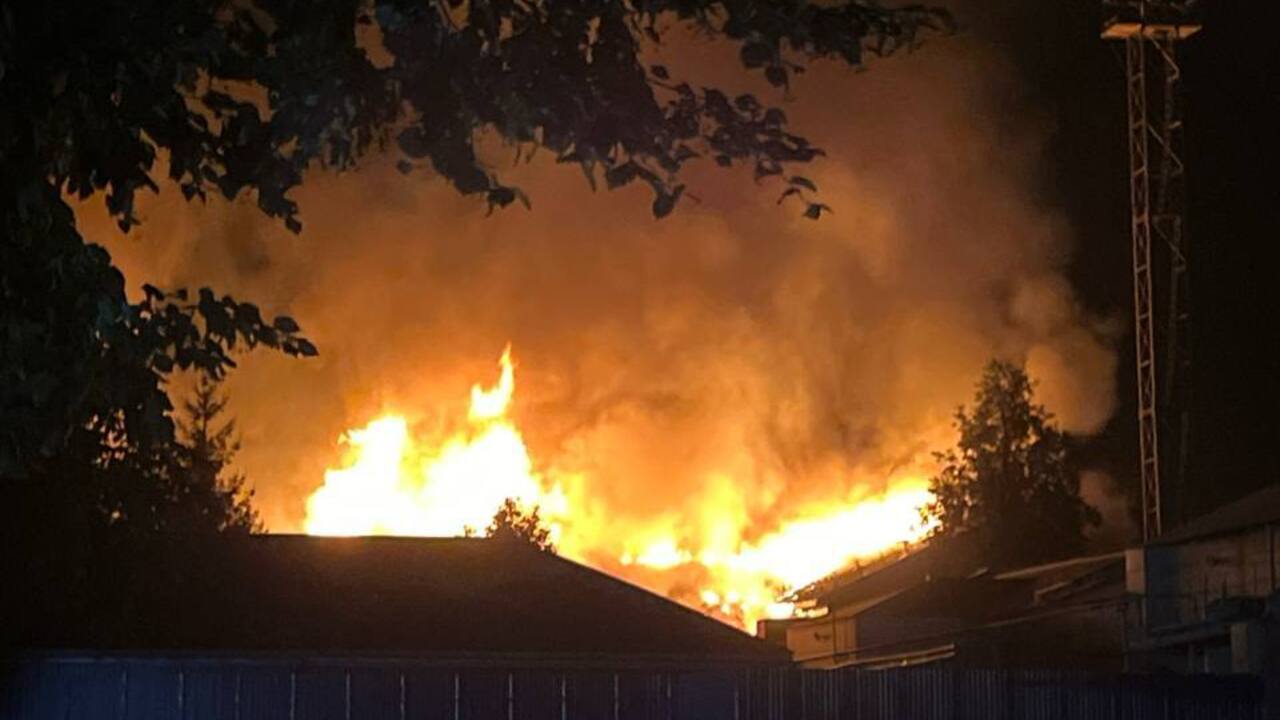 A factory is on fire in the Kursk region of Russia after a drone attack. Photos and video