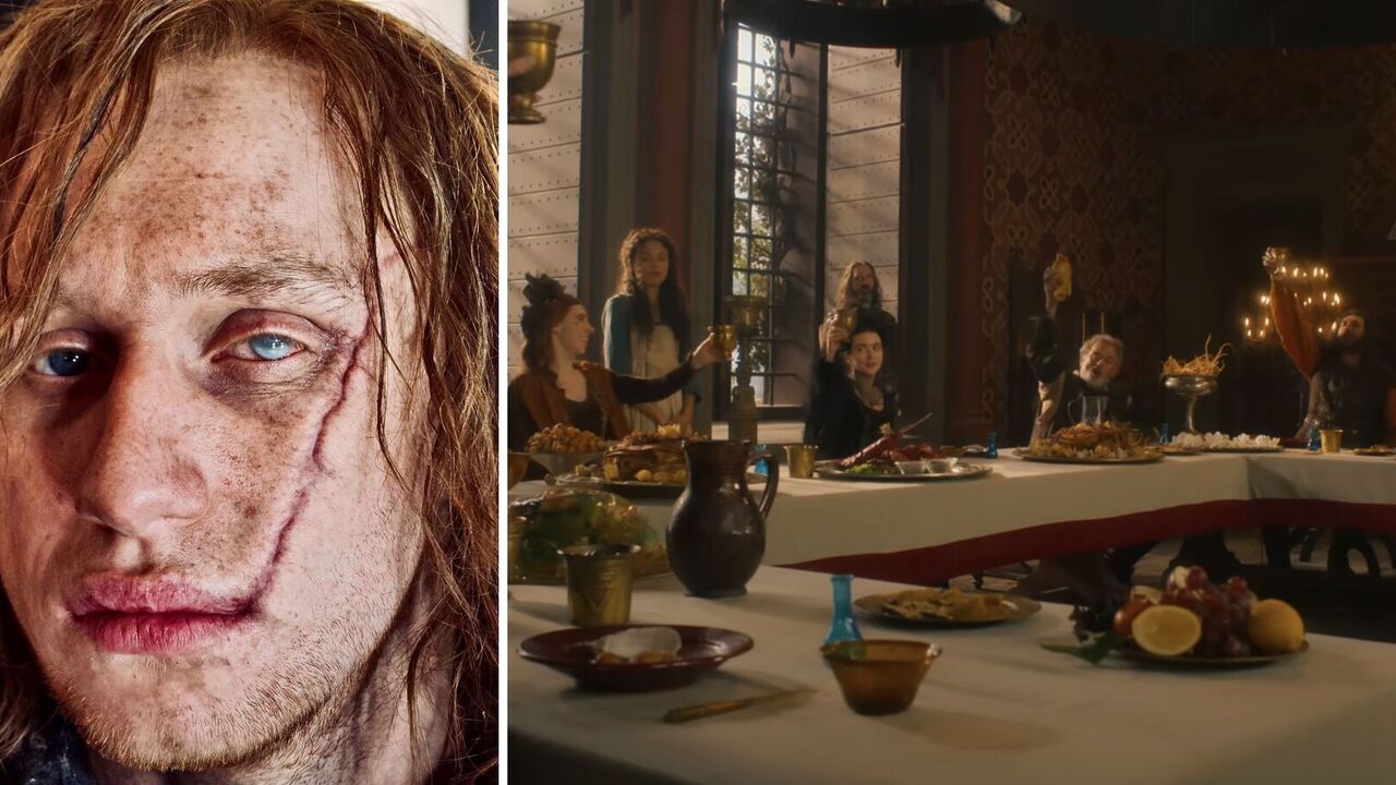 Ukrainian actor Oleksandr Rudynskyi shows photos from the set of Netflix's recently released The Decameron series in Italy