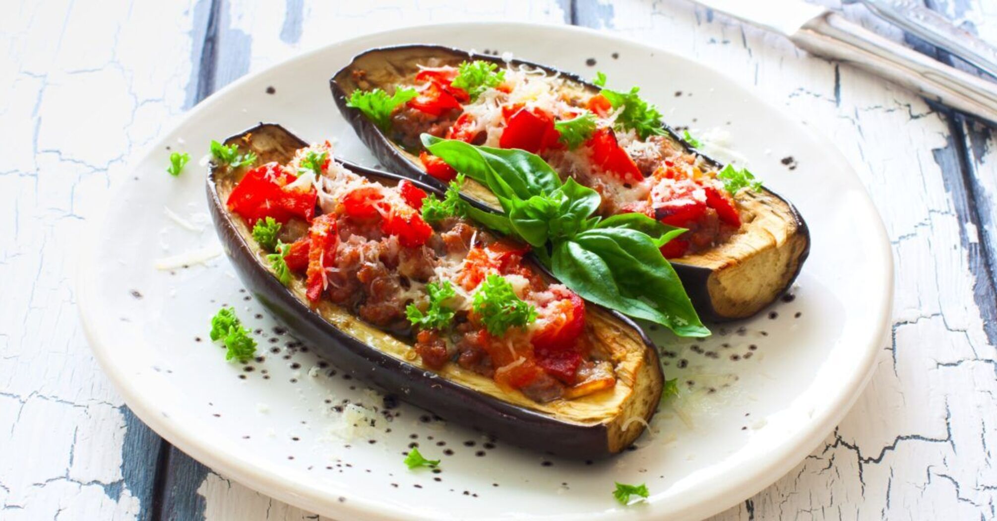 Tastier than meat: eggplant with fried cheese and tomatoes