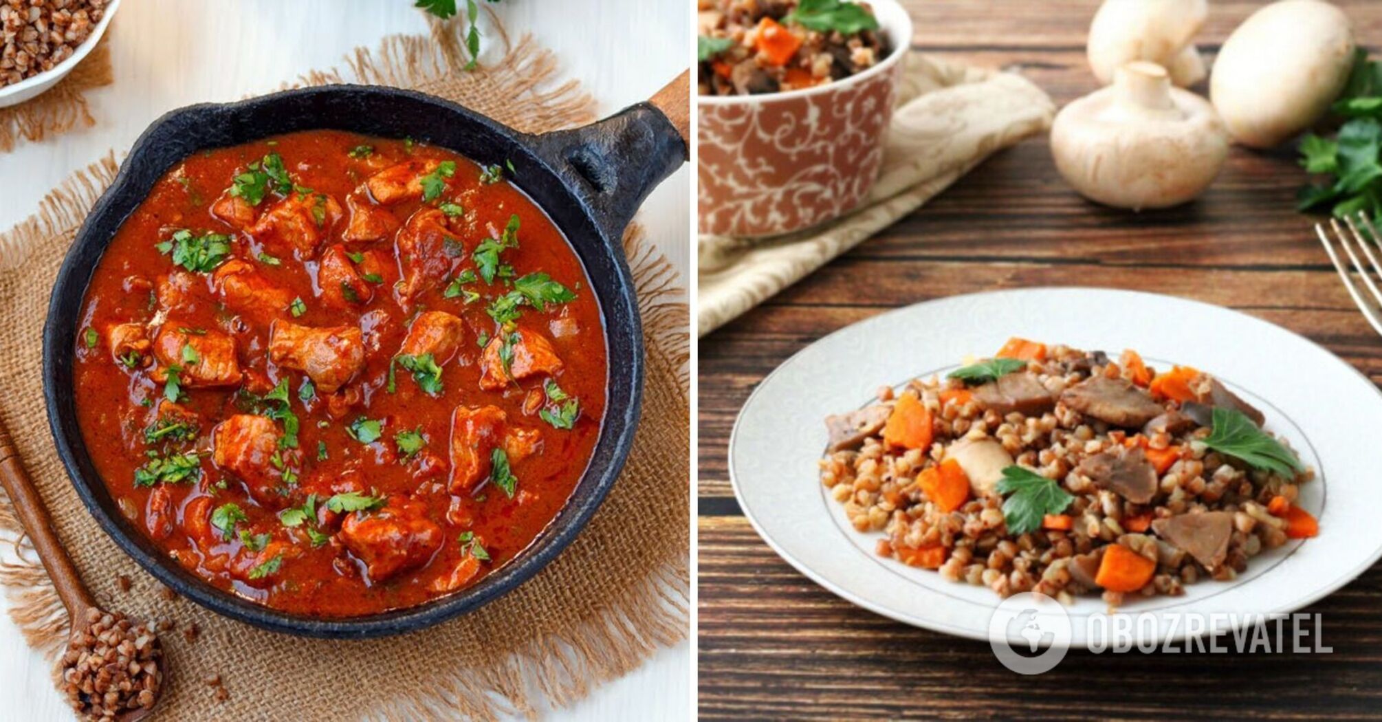 The most delicious pork gravy with tomato sauce for buckwheat
