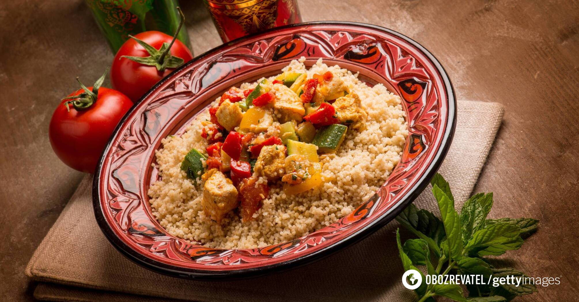 Couscous with chicken and vegetables is cooked very quickly