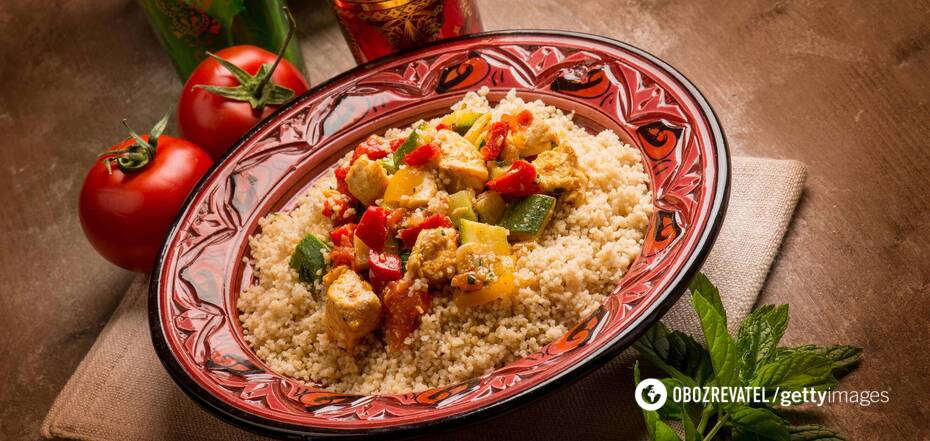 Couscous with chicken and vegetables is cooked very quickly