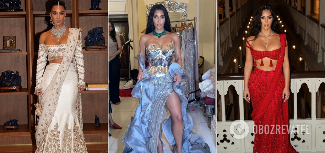 Kim Kardashian showed details of a luxurious diamond outfit for the Indian billionaires' "wedding of the year". Photo