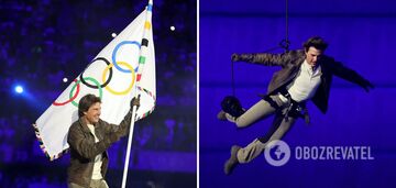 Tom Cruise jumped off the roof of the stadium at the closing ceremony of the Paris Olympics and took the flag to Los Angeles on his motorcycle. Photos and videos