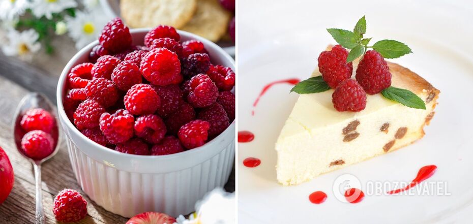 Cottage cheese casserole with raspberries