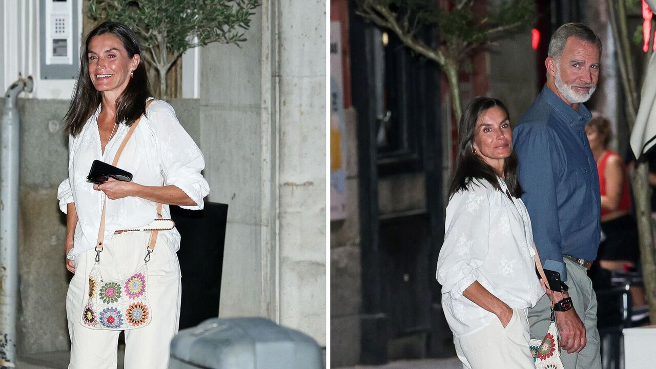With a knitted bag and no hair: Queen Letizia in a relaxed look went on a date with the king. Photo