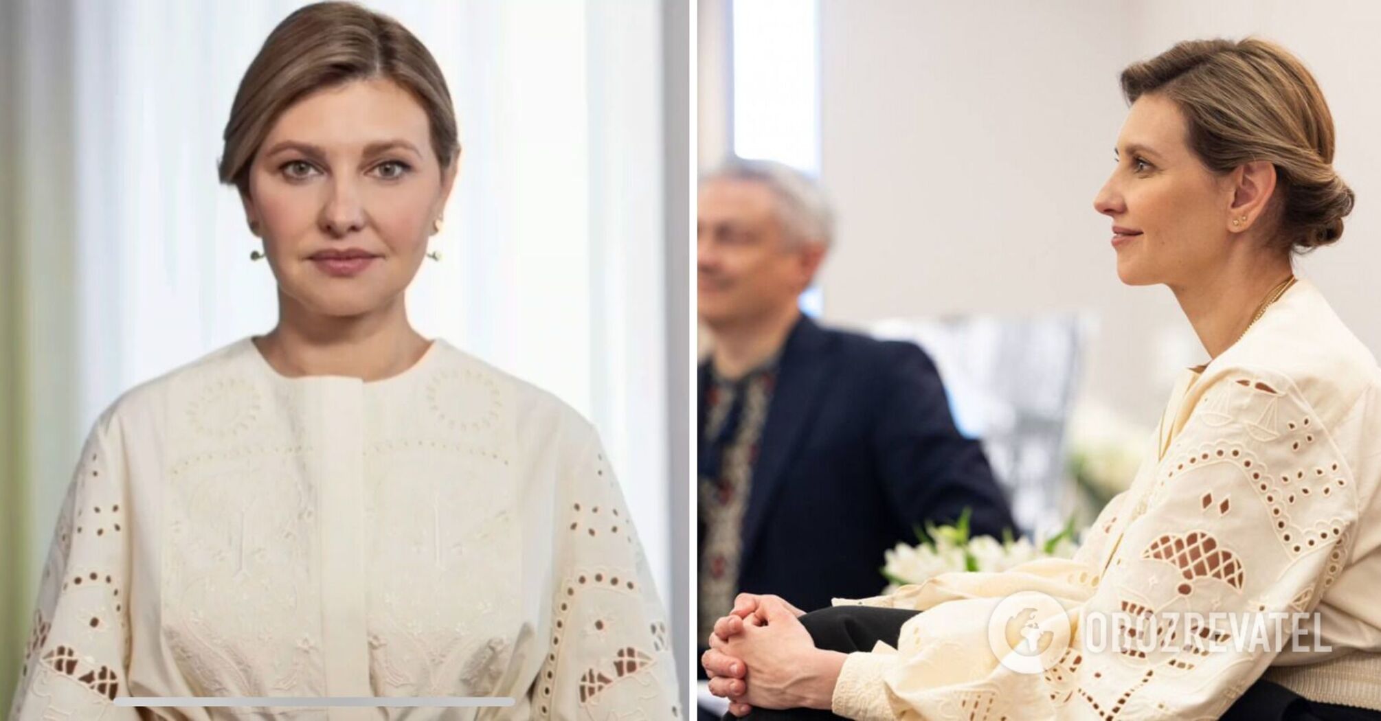White embroidered shirt and Kyivan Rus-inspired earrings: Zelenska shines in elegant look from a Ukrainian brand