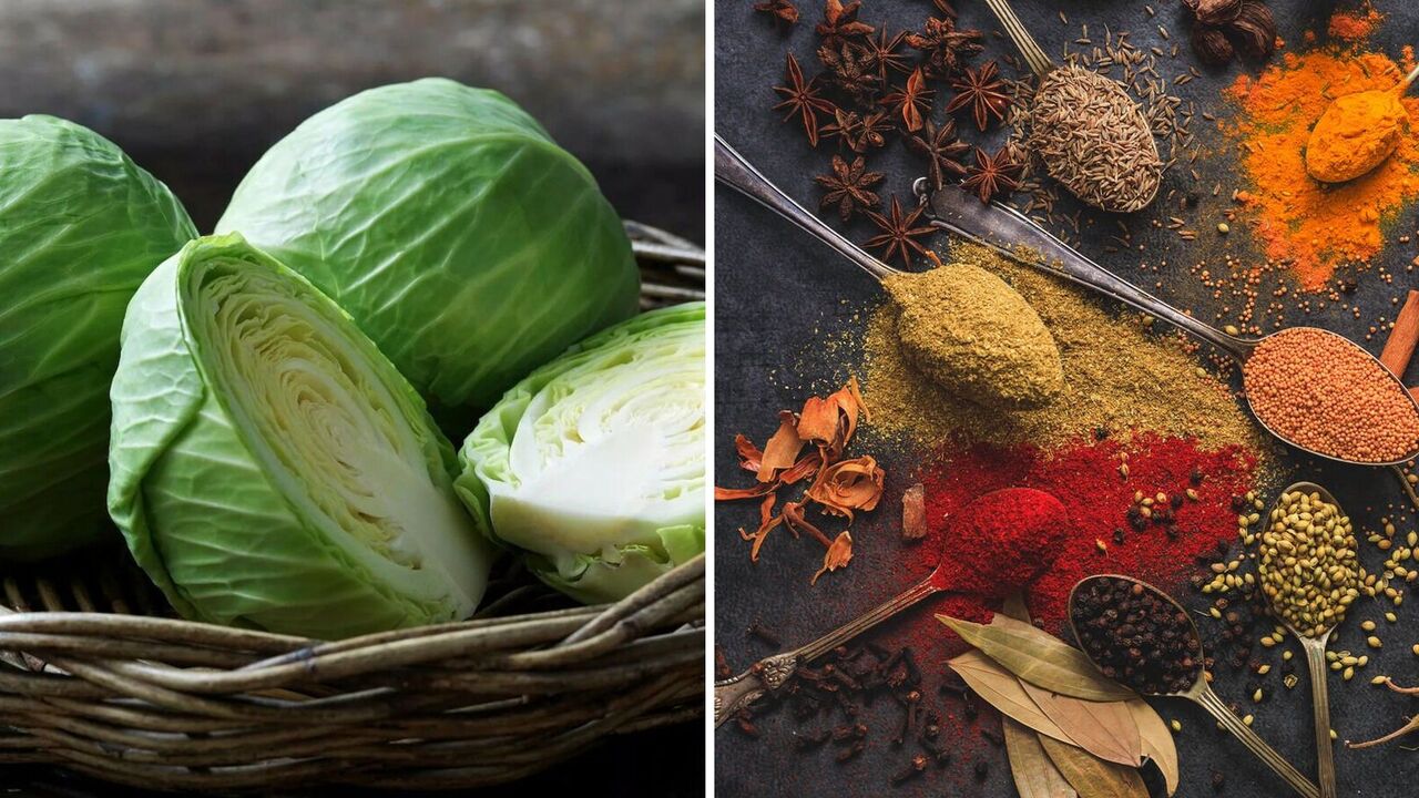 What spices can be added to stewed cabbage