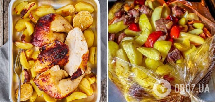 How to cook potatoes with chicken thighs in a baking sleeve