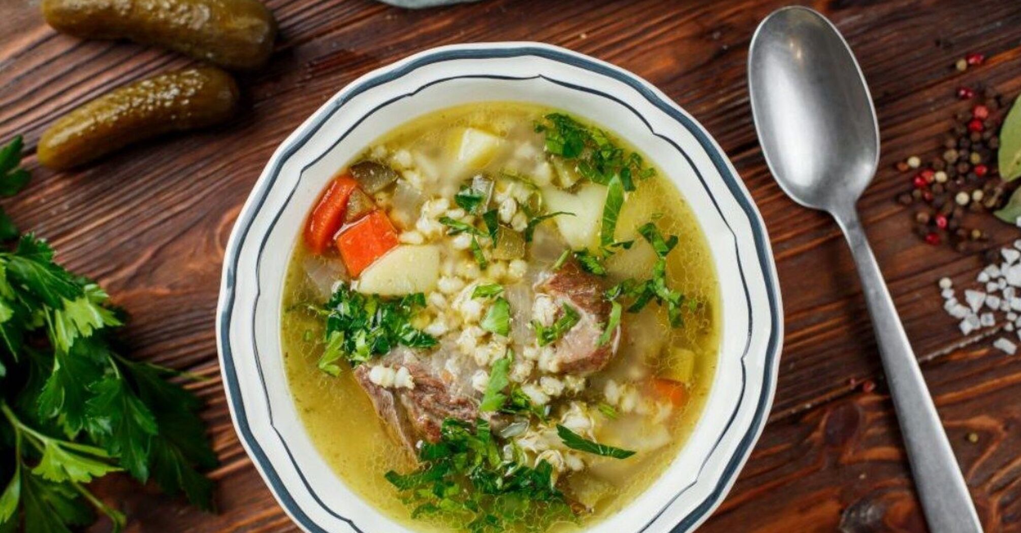 Recipe for Rassolnik with barley and meat