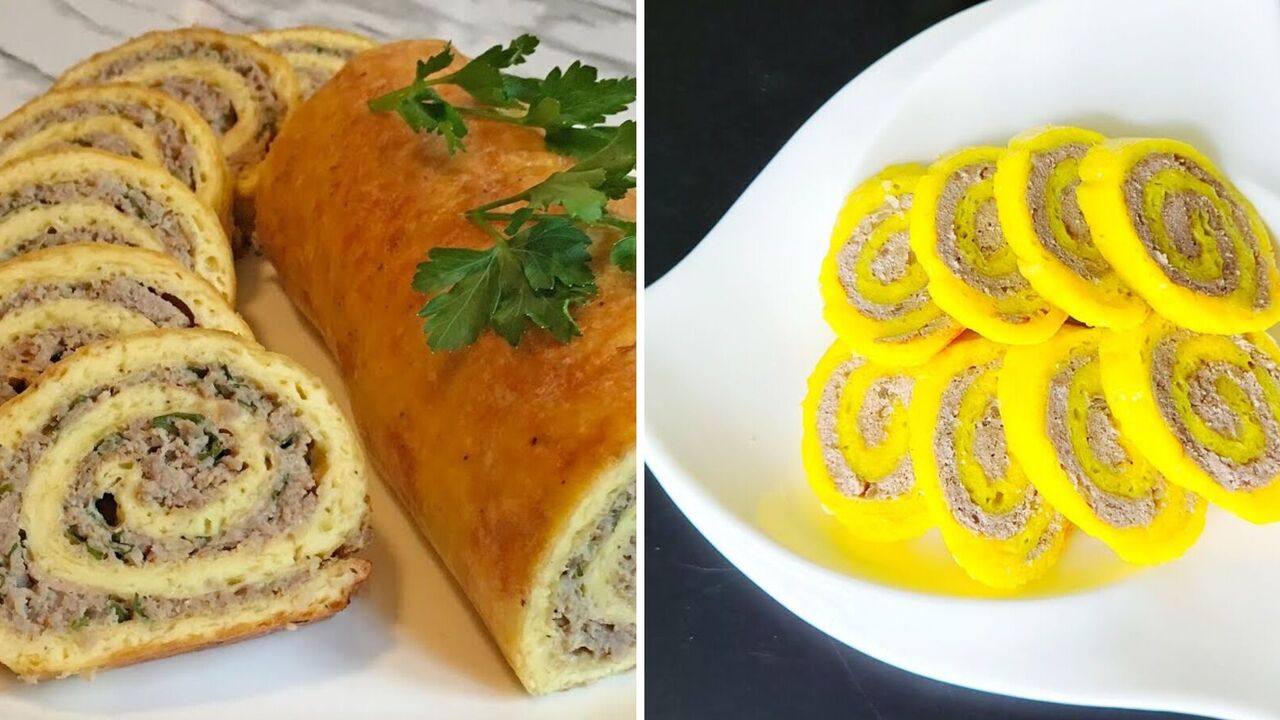 Perfect omelet roll with meat: a great alternative to sausage