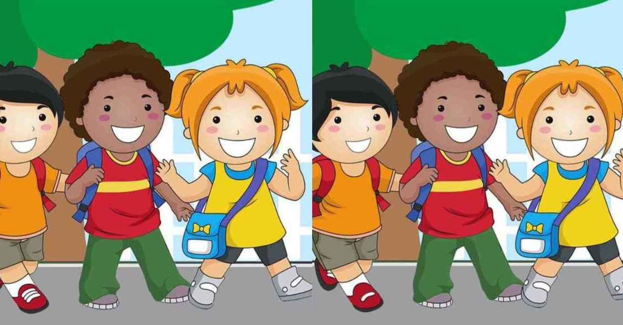 Try to find three differences in this drawing of children: a mindfulness puzzle