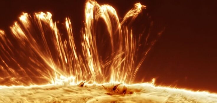 100,000-mile-high plasma tower erupts from the Sun, showing a real fireworks display. Photos and videos