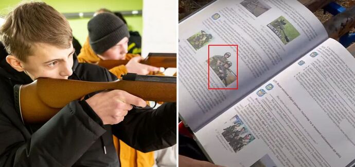 Kyiv schoolchildren were given textbooks "Defense of the Fatherland" with the uniform of the Russian army. Photos and videos