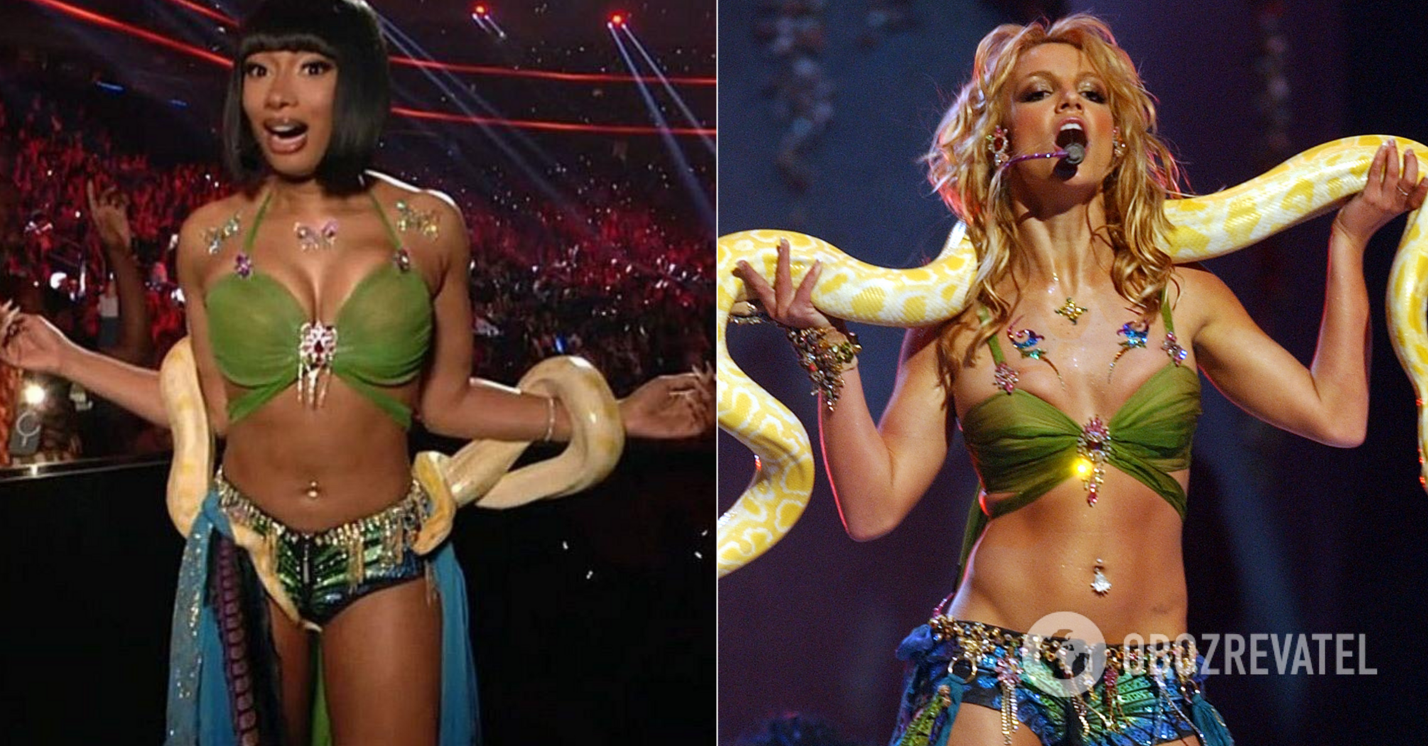 Stars at the MTV awards repeated iconic looks from Britney Spears and Madonna. Photo comparison