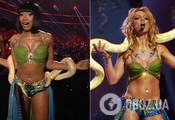 Stars at the MTV awards repeated iconic looks from Britney Spears and Madonna. Photo comparison
