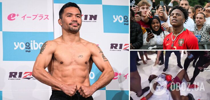 The legendary Pacquiao knocked out a celebrity streamer in a boxing match with his first punch. Video