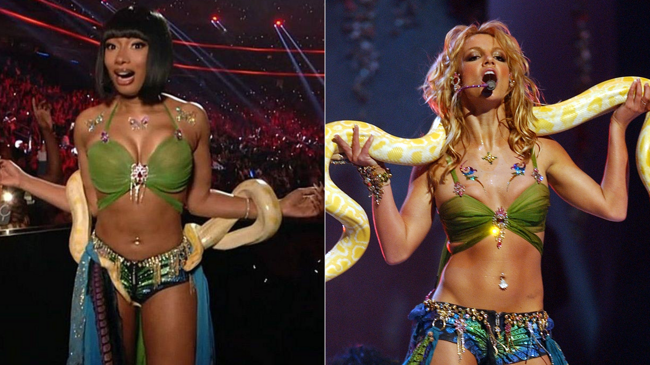 Gwiazdy na rozdaniu nagród MTV powtórzyły kultowe stylizacje Britney Spears i Madonny. Porównanie zdjęć