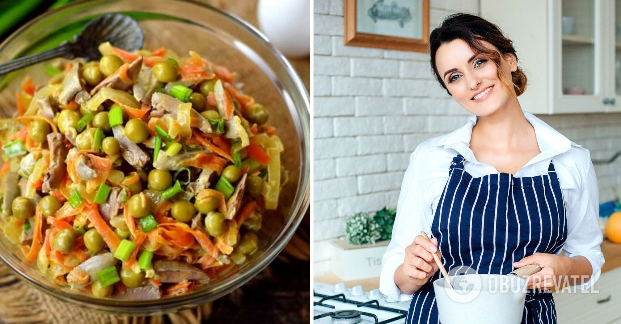 Spectacular salad with green peas instead of the usual Olivier