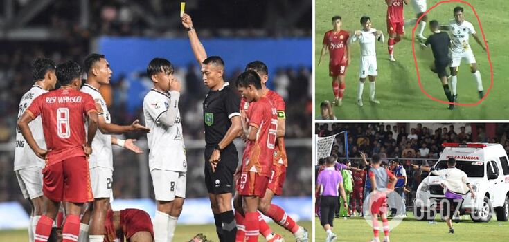 The football player lost his nerve and knocked the referee out with a punch to the head. Video.