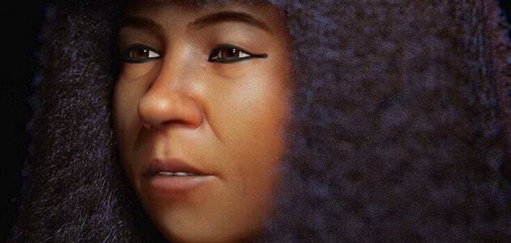 A woman in her 40s, curly hair. Scientists have reconstructed the face of the mysterious "Gilded Lady" mummy