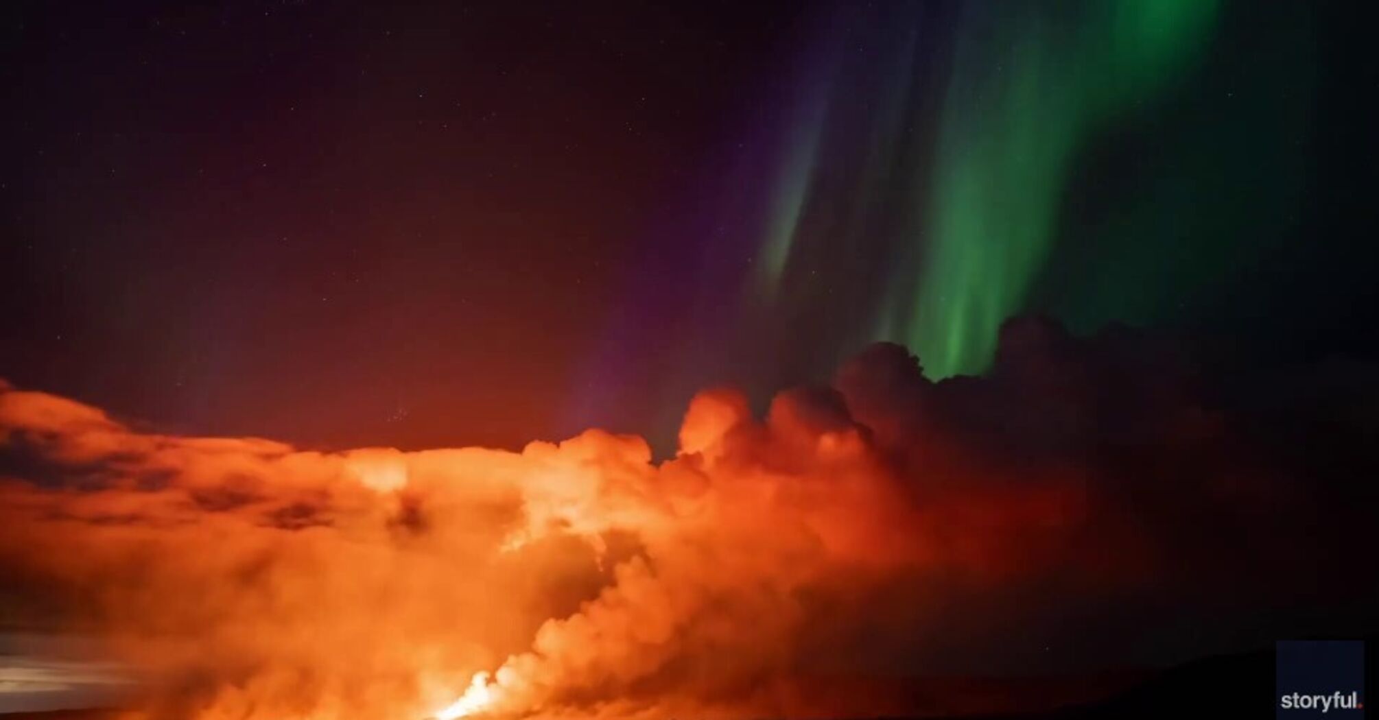 Fire, ash and green light. Two of the most powerful natural phenomena in the world were recorded in Iceland