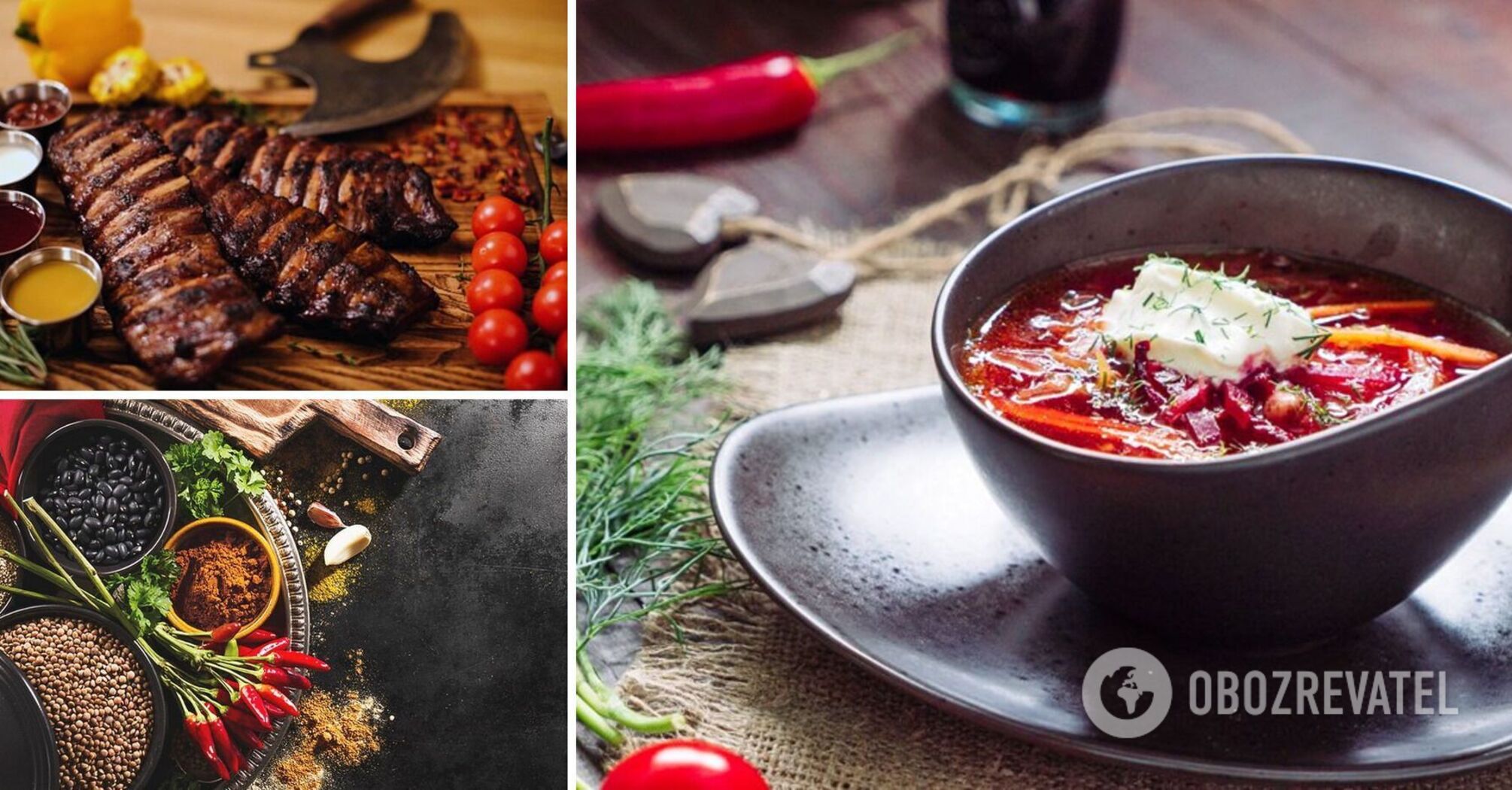 Delicious borscht with ribs