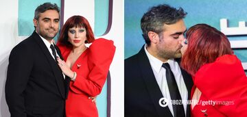 Lady Gaga and her fiancé delighted fans with a kiss on the red carpet. Photo
