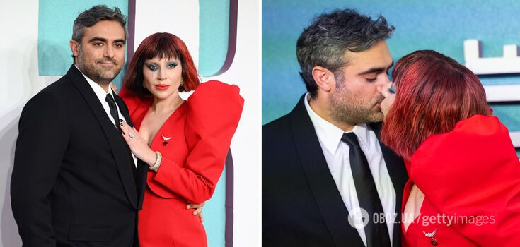 Lady Gaga and her fiancé delighted fans with a kiss on the red carpet. Photo