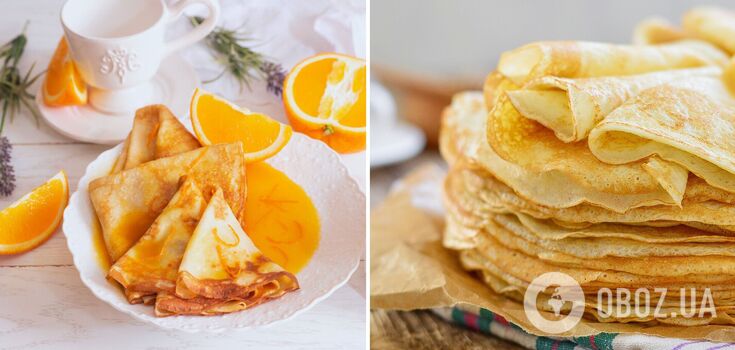 Crepes with cottage cheese in orange sauce