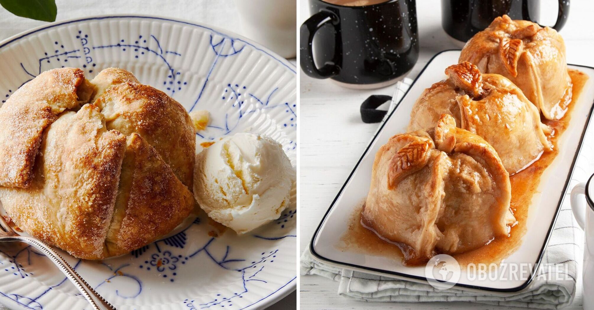 Baked apple dumplings with ice cream