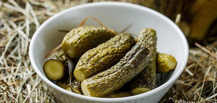 Recipe for pickled cucumbers with hay